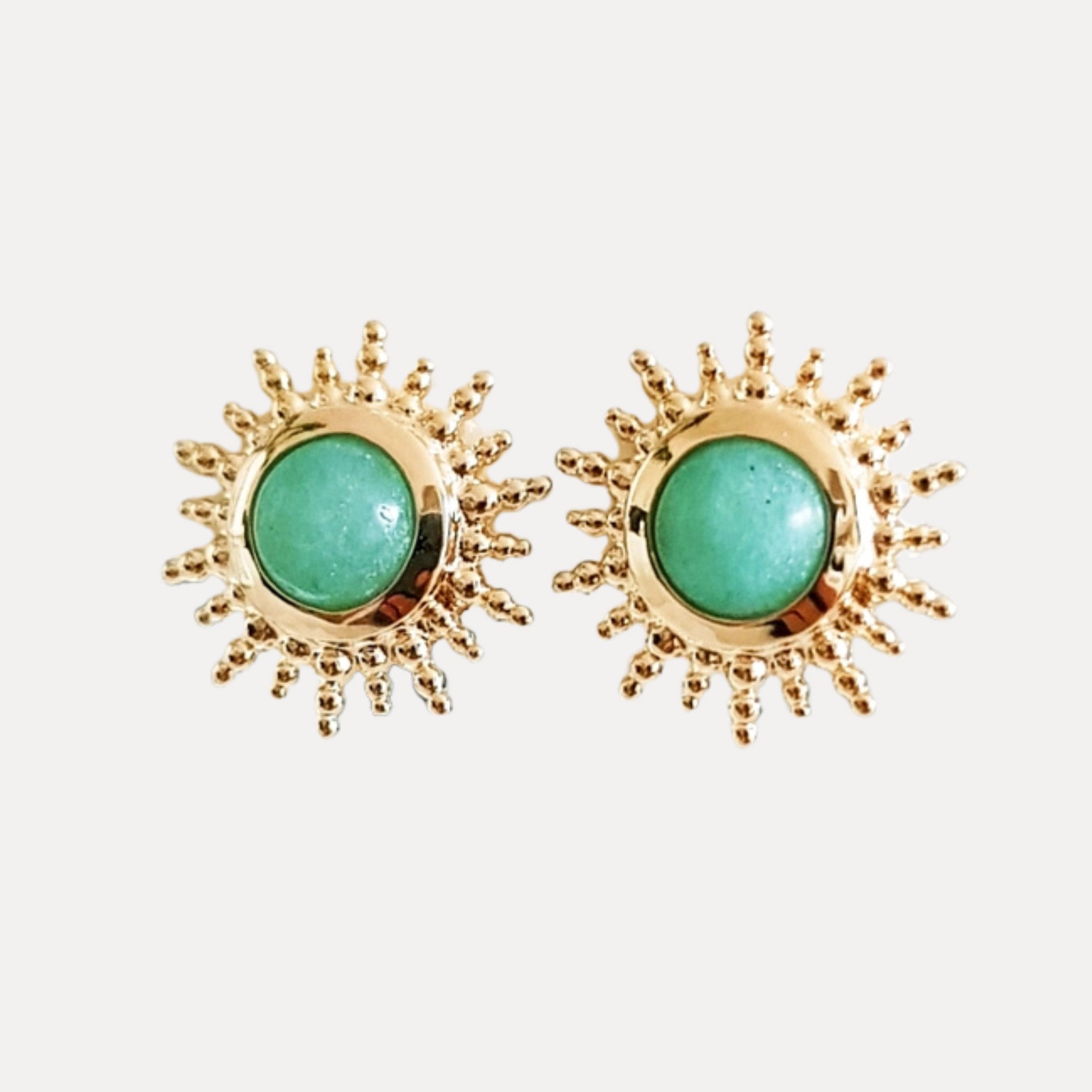 Boucles d’oreilles Soleil Plaqué or et Aventurine verte - Bijoux Croix