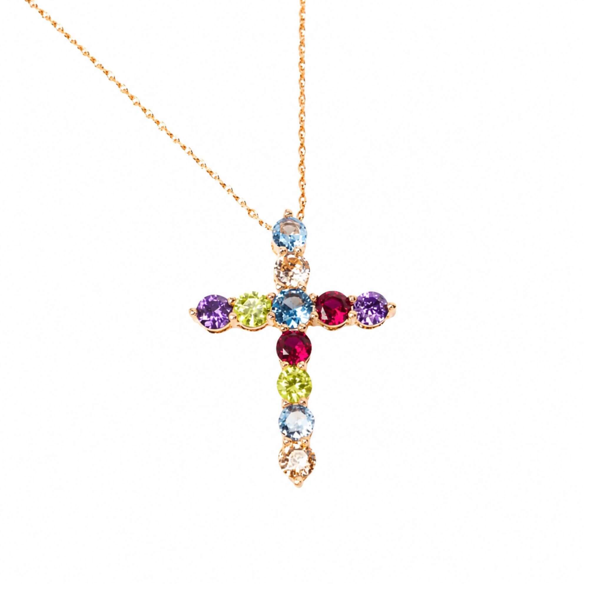 Collier Croix Rachel plaqué or multicolore